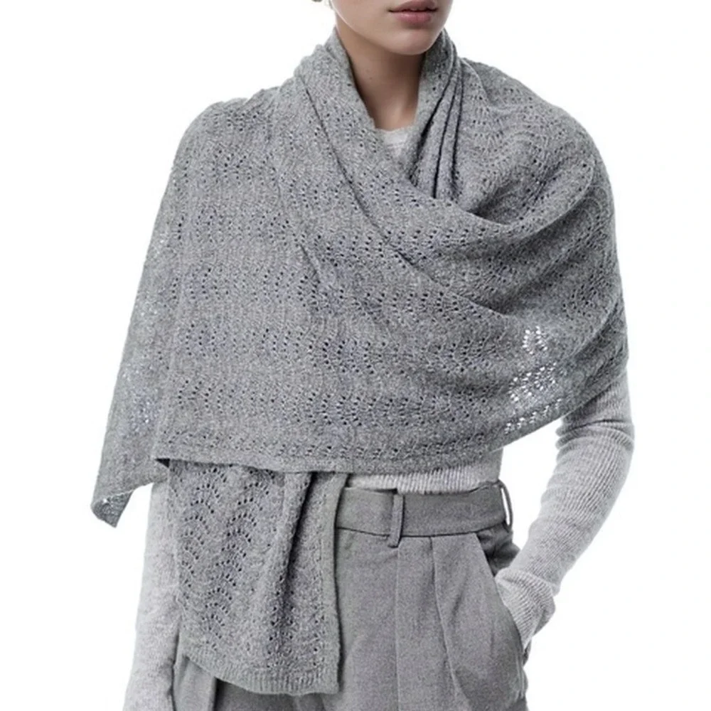 C by Bloomingdale's Women Cashmere Wrap O/S Charcoal Pointelle Scarf Cozy Winter